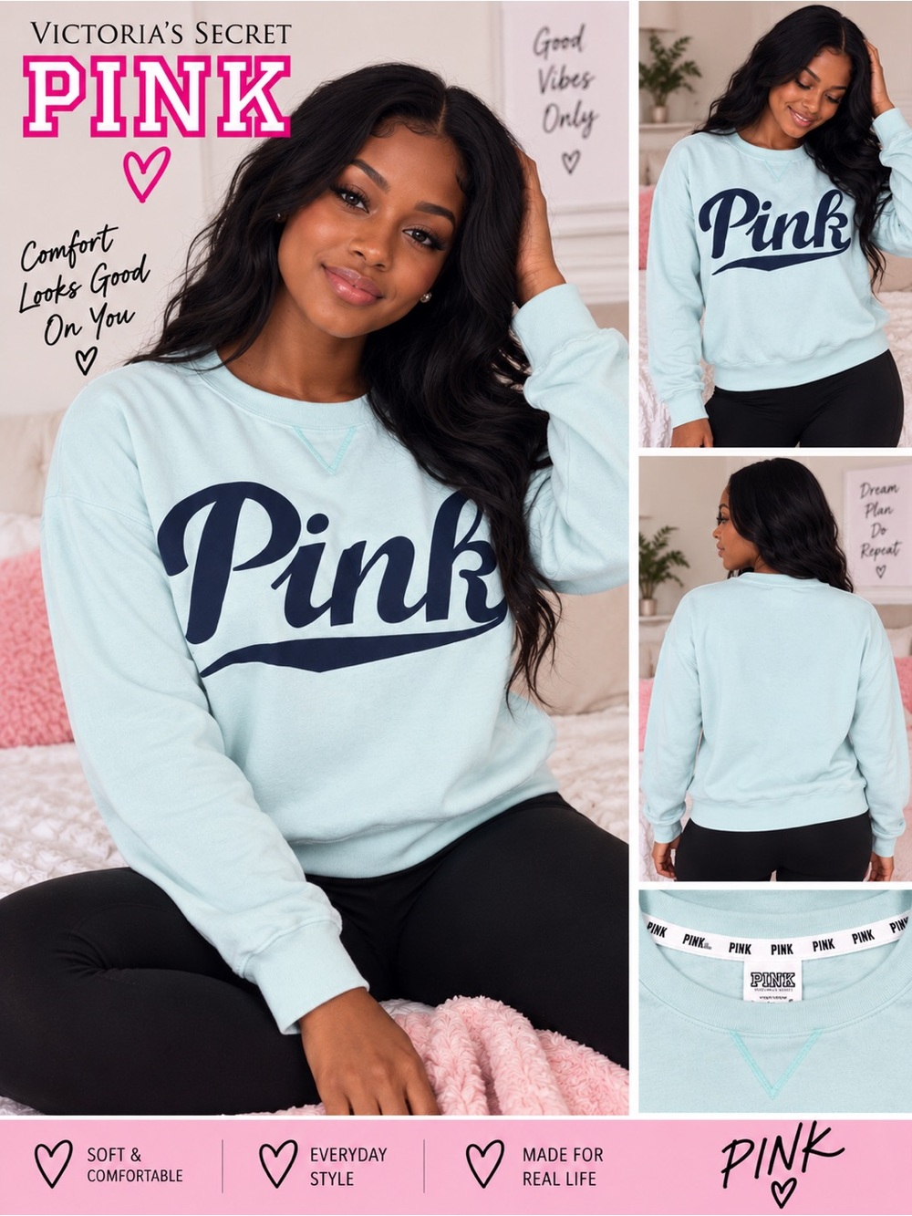 Pink by Victoria's Secret | Light Blue Logo Sweatshirt | Size Large